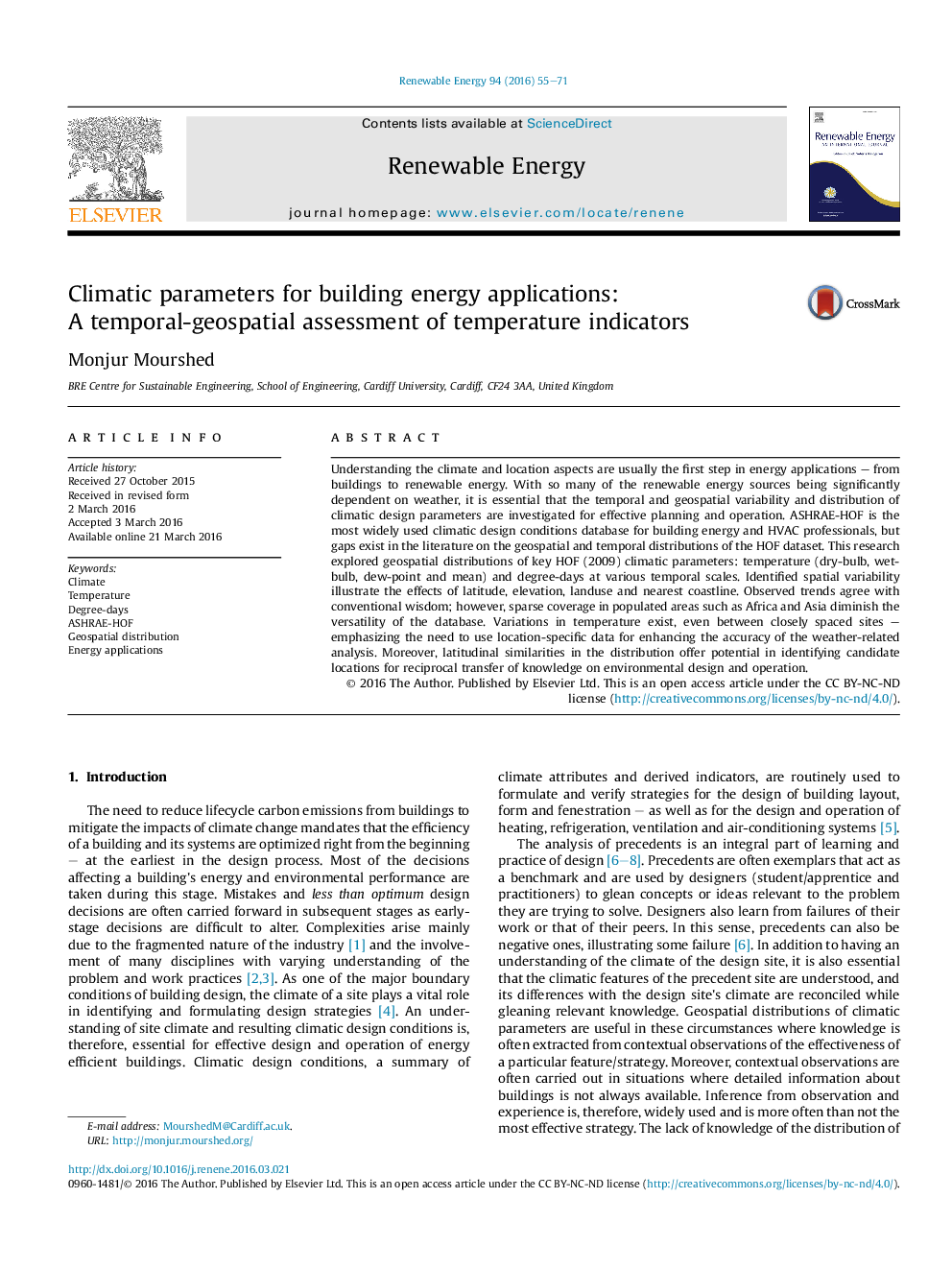 Climatic parameters for building energy applications: A temporal-geospatial assessment of temperature indicators