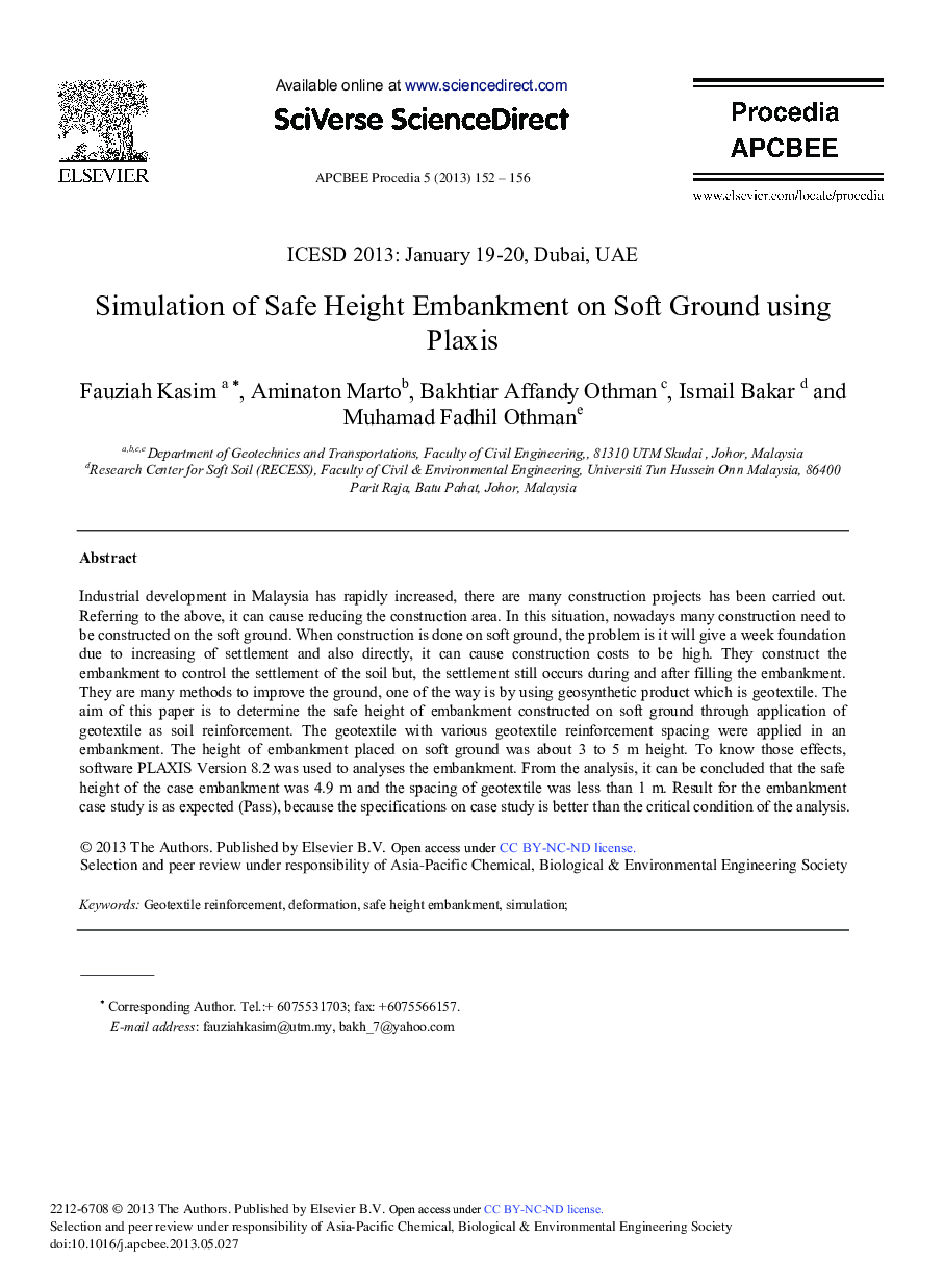Simulation of Safe Height Embankment on Soft Ground Using Plaxis 