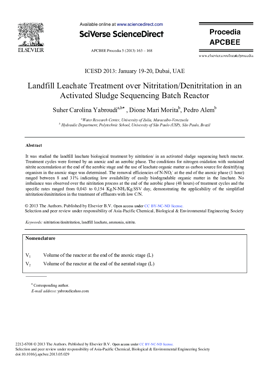 Landfill Leachate Treatment Over Nitritation/Denitritation in an Activated Sludge Sequencing Batch Reactor 