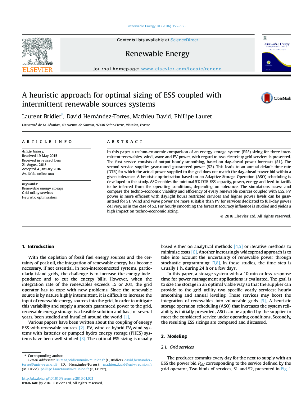 A heuristic approach for optimal sizing of ESS coupled with intermittent renewable sources systems