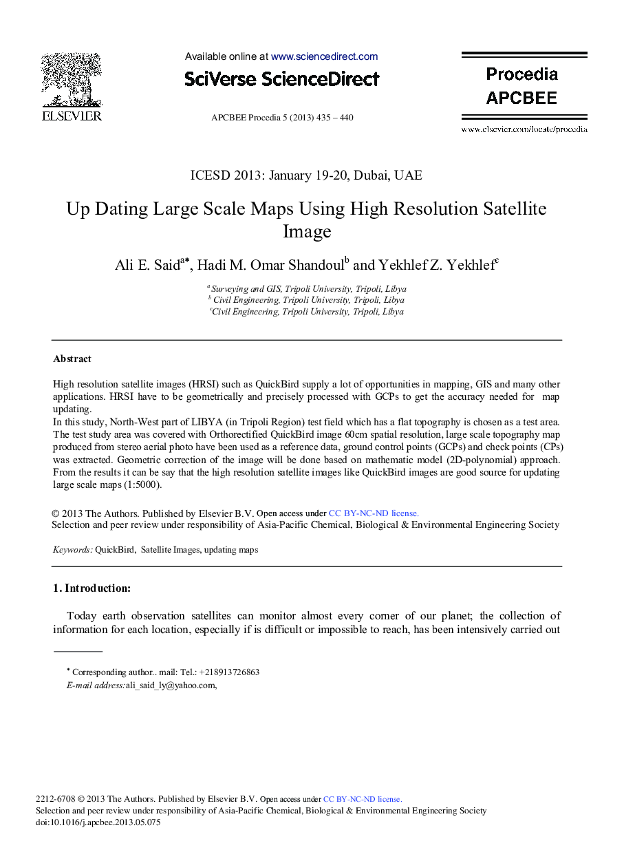 Up Dating Large Scale Maps using High Resolution Satellite Image 