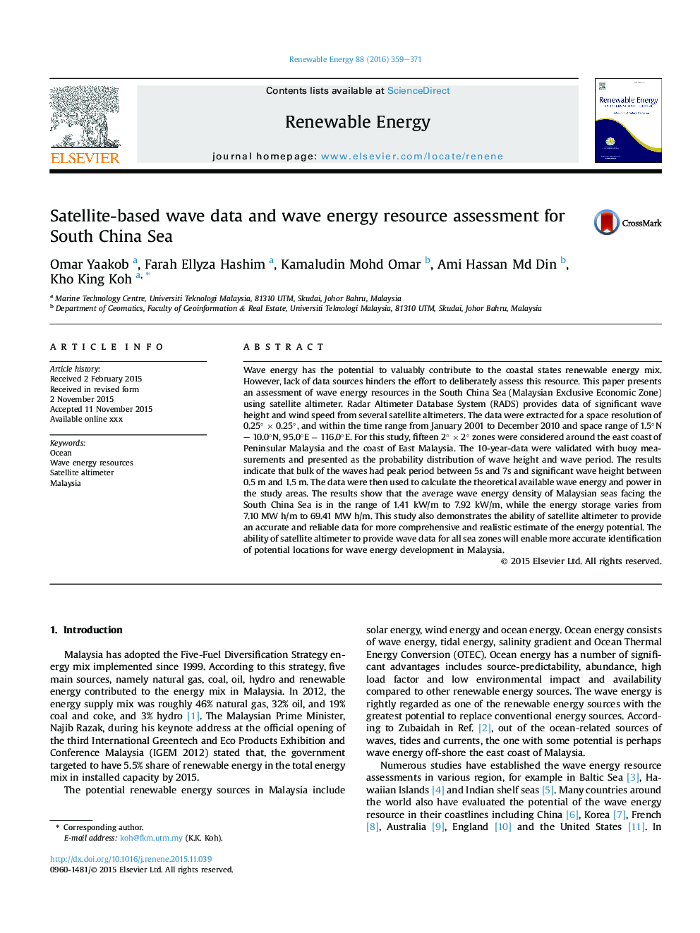 Satellite-based wave data and wave energy resource assessment for South China Sea