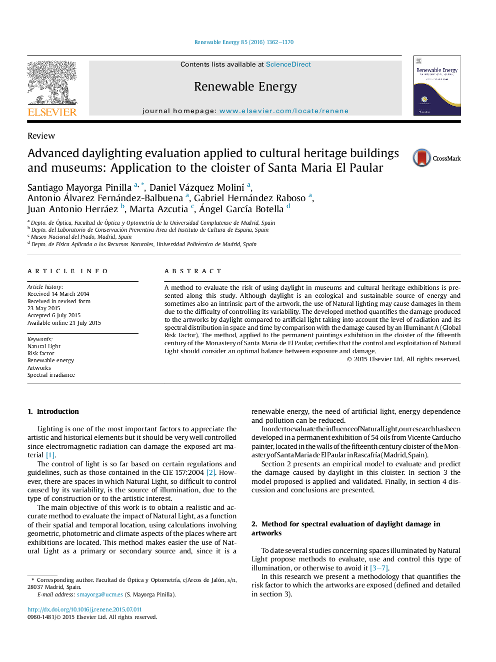 Advanced daylighting evaluation applied to cultural heritage buildings and museums: Application to the cloister of Santa Maria El Paular