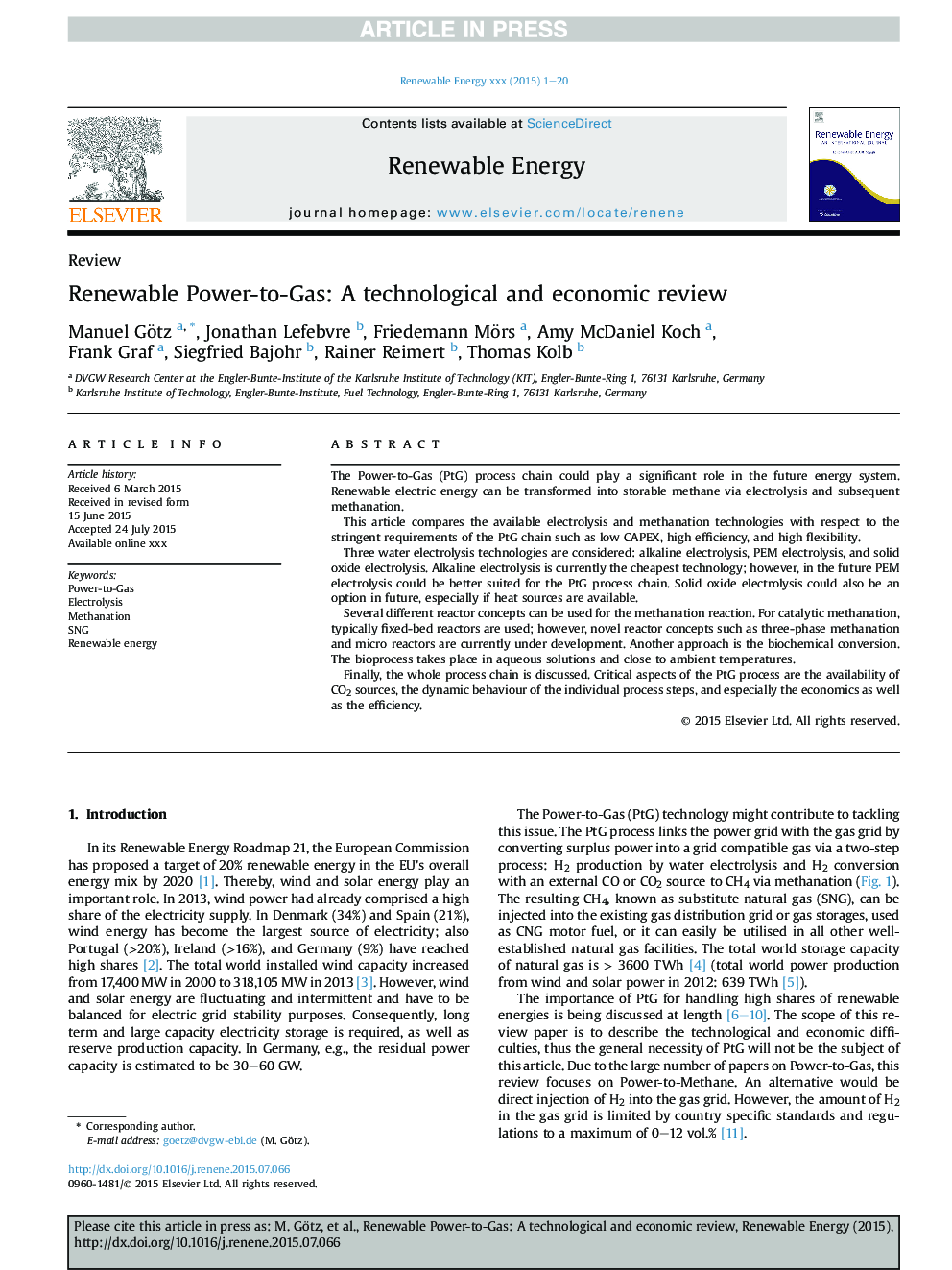 Renewable Power-to-Gas: A technological and economic review