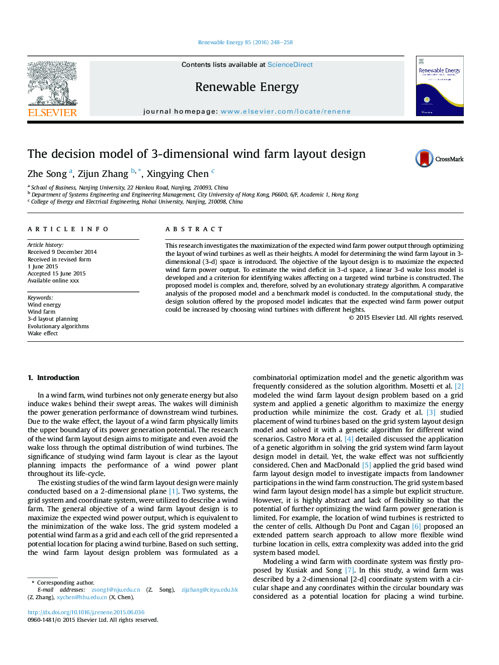 The decision model of 3-dimensional wind farm layout design