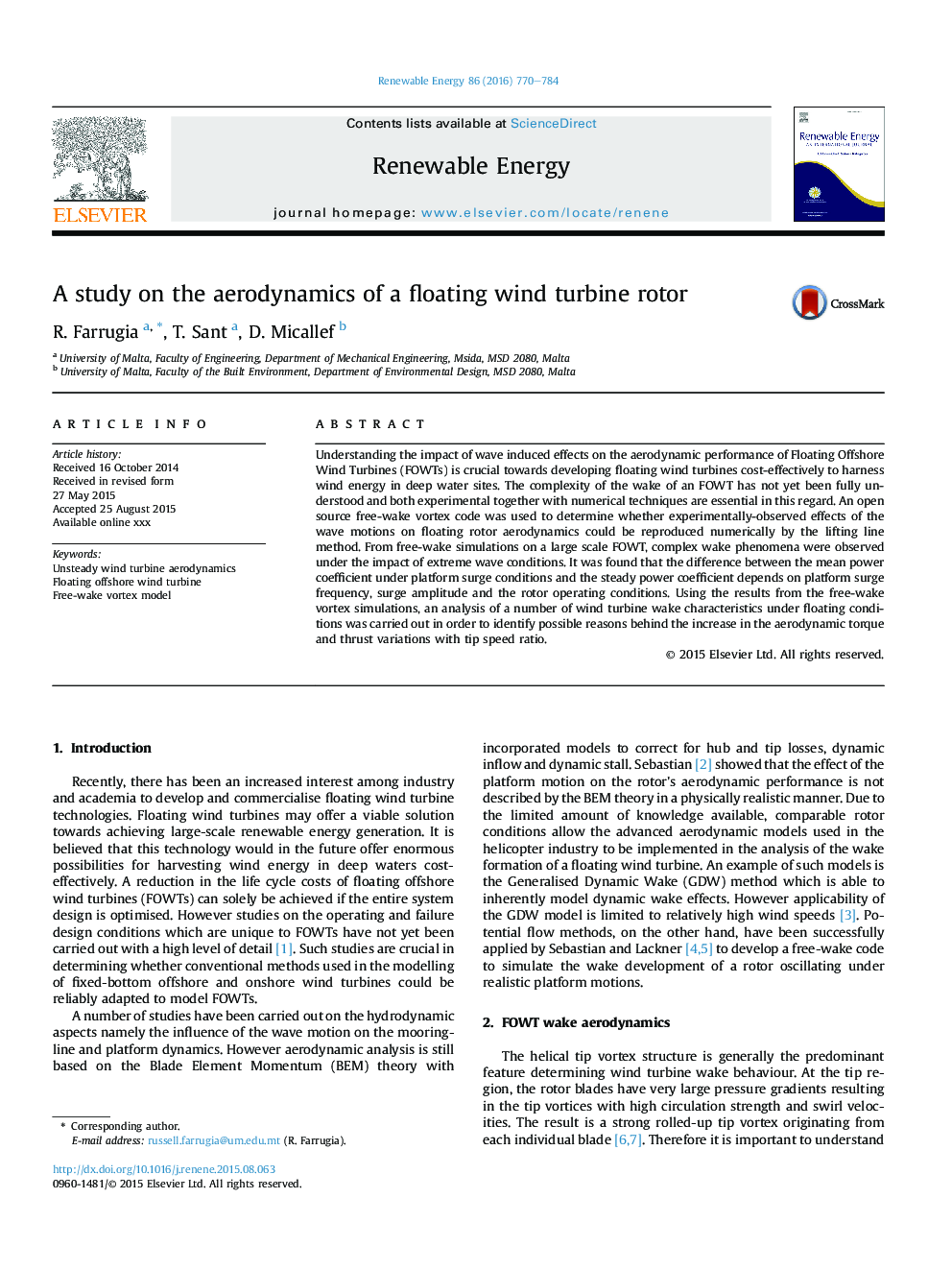 A study on the aerodynamics of a floating wind turbine rotor