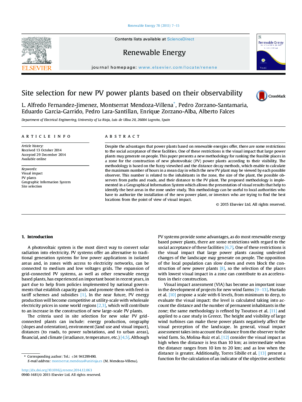 Site selection for new PV power plants based on their observability