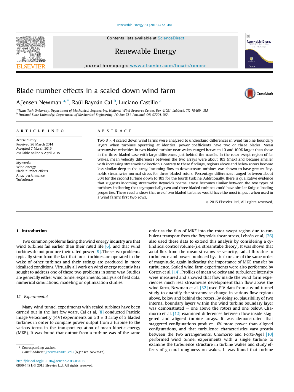 Blade number effects in a scaled down wind farm