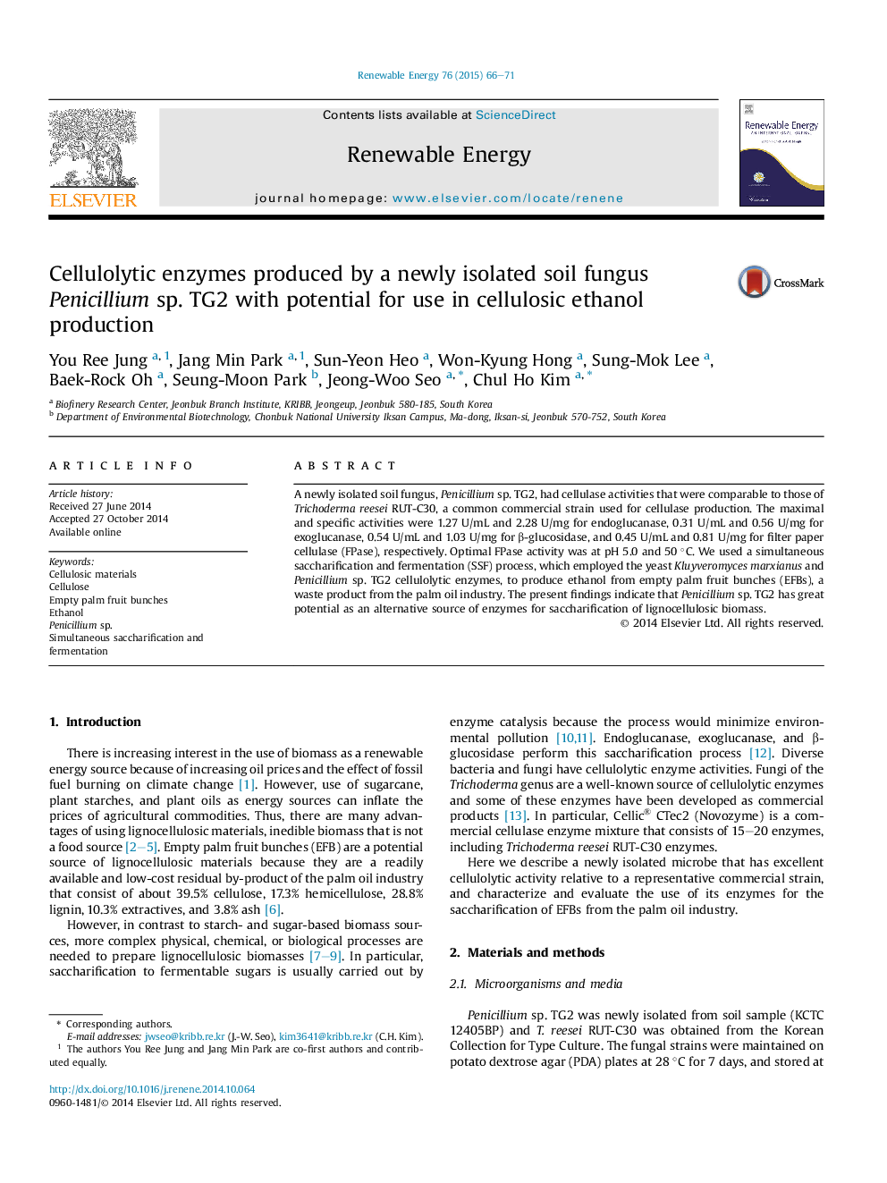 Cellulolytic enzymes produced by a newly isolated soil fungus Penicillium sp. TG2 with potential for use in cellulosic ethanol production