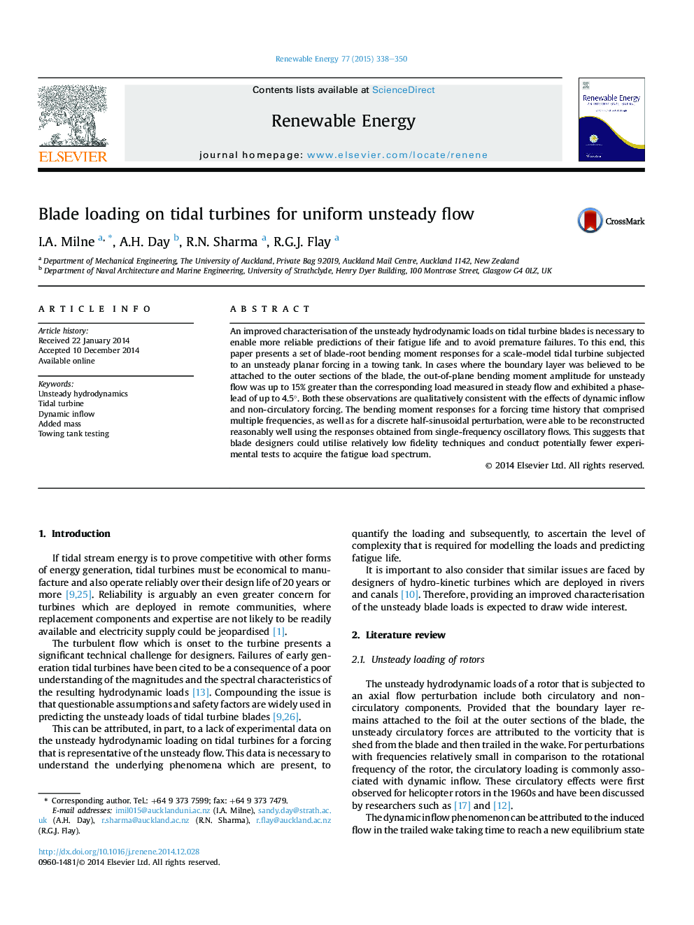 Blade loading on tidal turbines for uniform unsteady flow