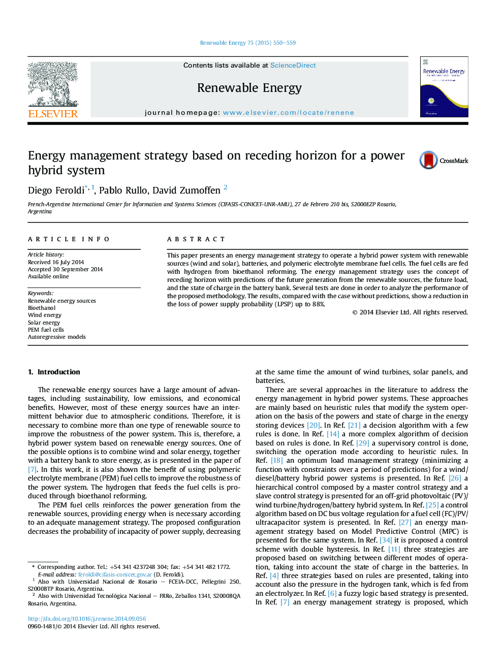 Energy management strategy based on receding horizon for a power hybrid system