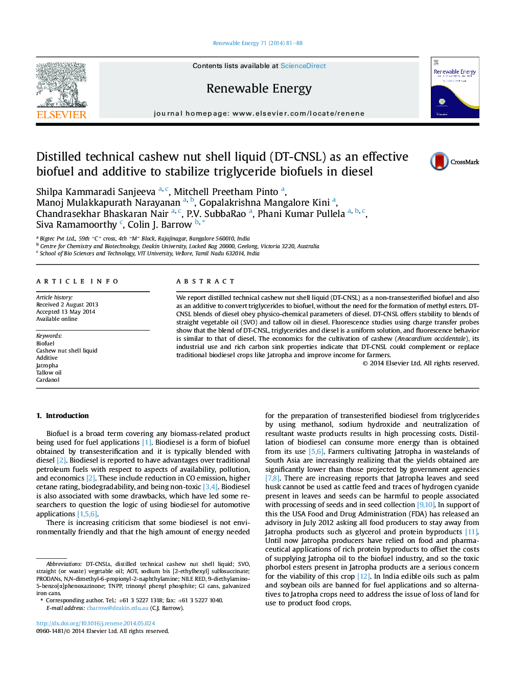 Distilled technical cashew nut shell liquid (DT-CNSL) as an effective biofuel and additive to stabilize triglyceride biofuels in diesel