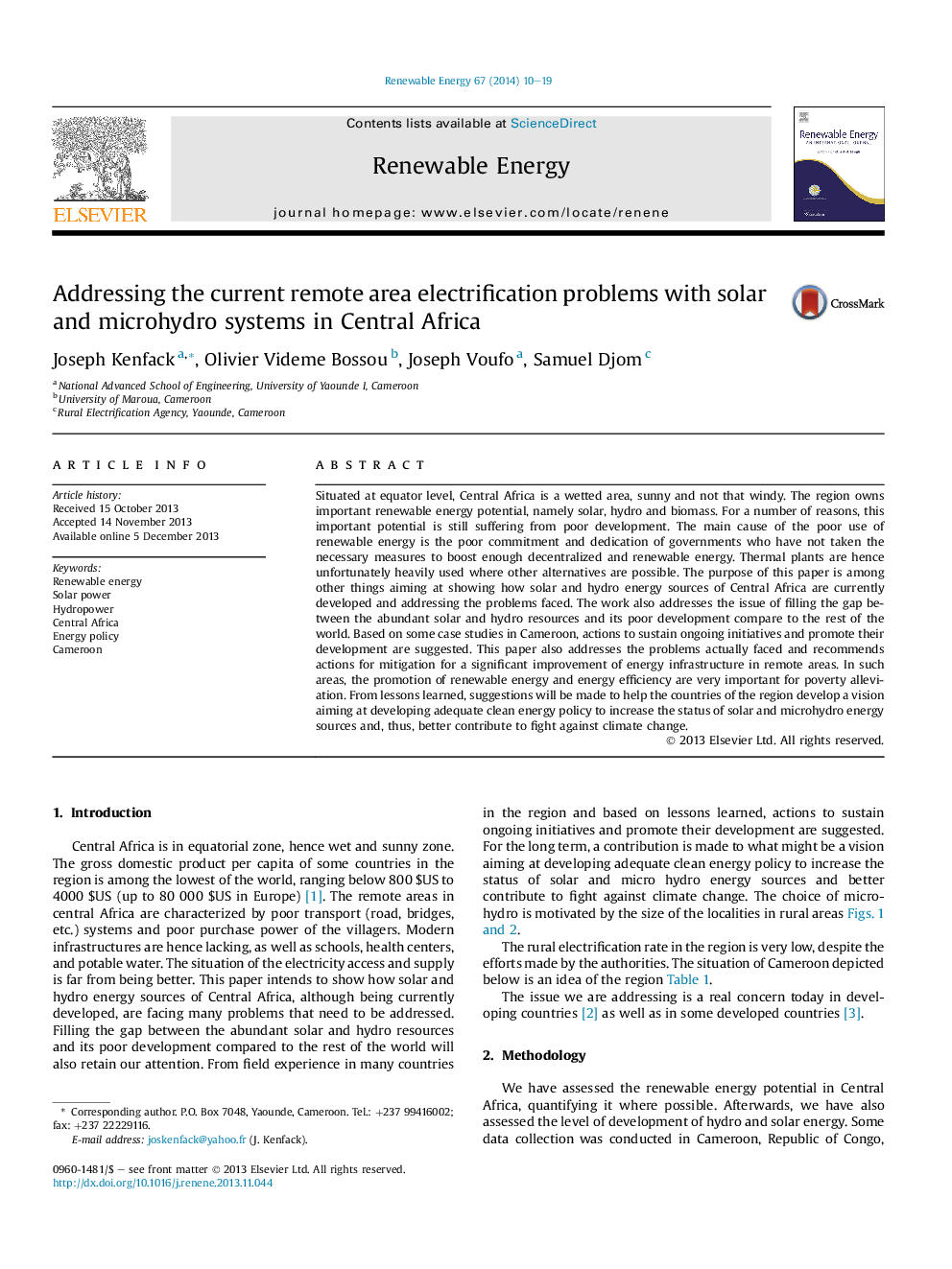 Addressing the current remote area electrification problems with solar and microhydro systems in Central Africa