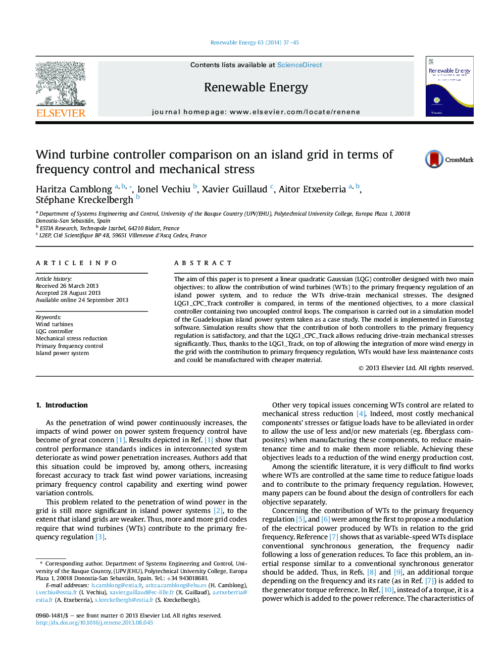 Wind turbine controller comparison on an island grid in terms of frequency control and mechanical stress