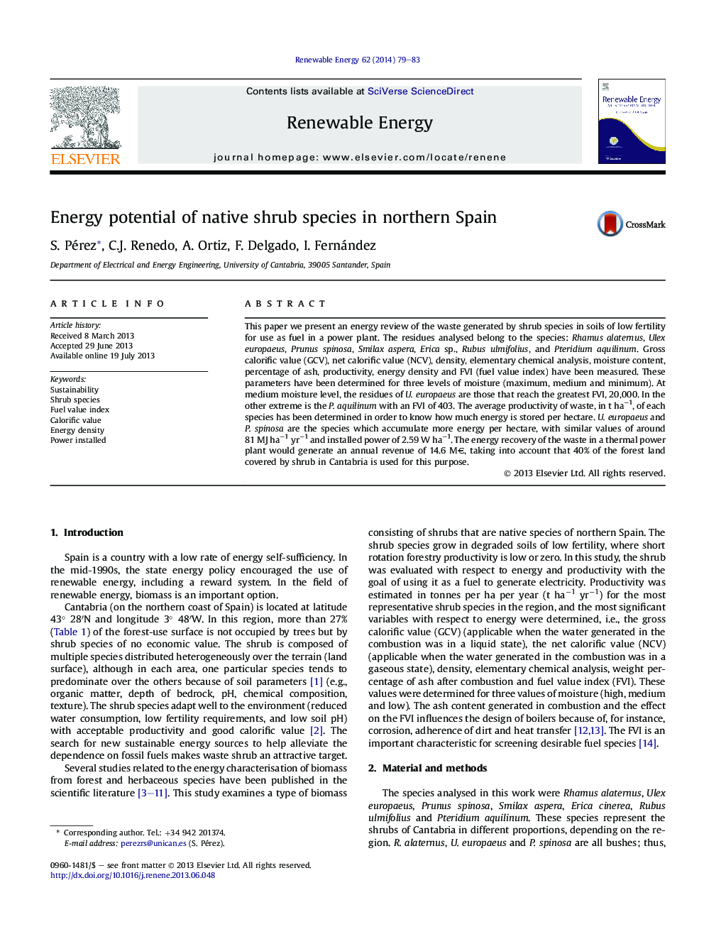 Energy potential of native shrub species in northern Spain