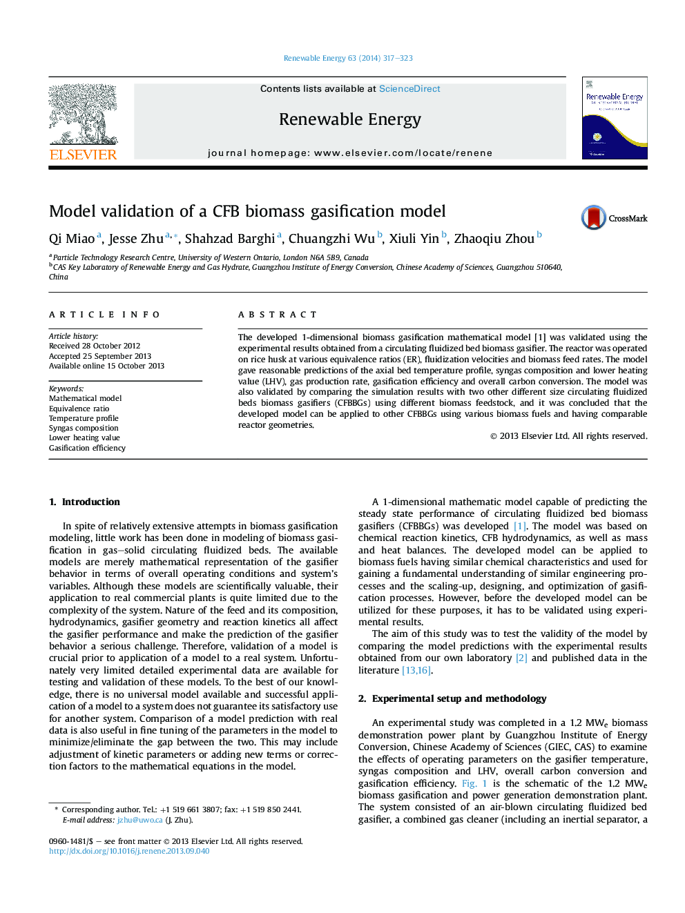 Model validation of a CFB biomass gasification model