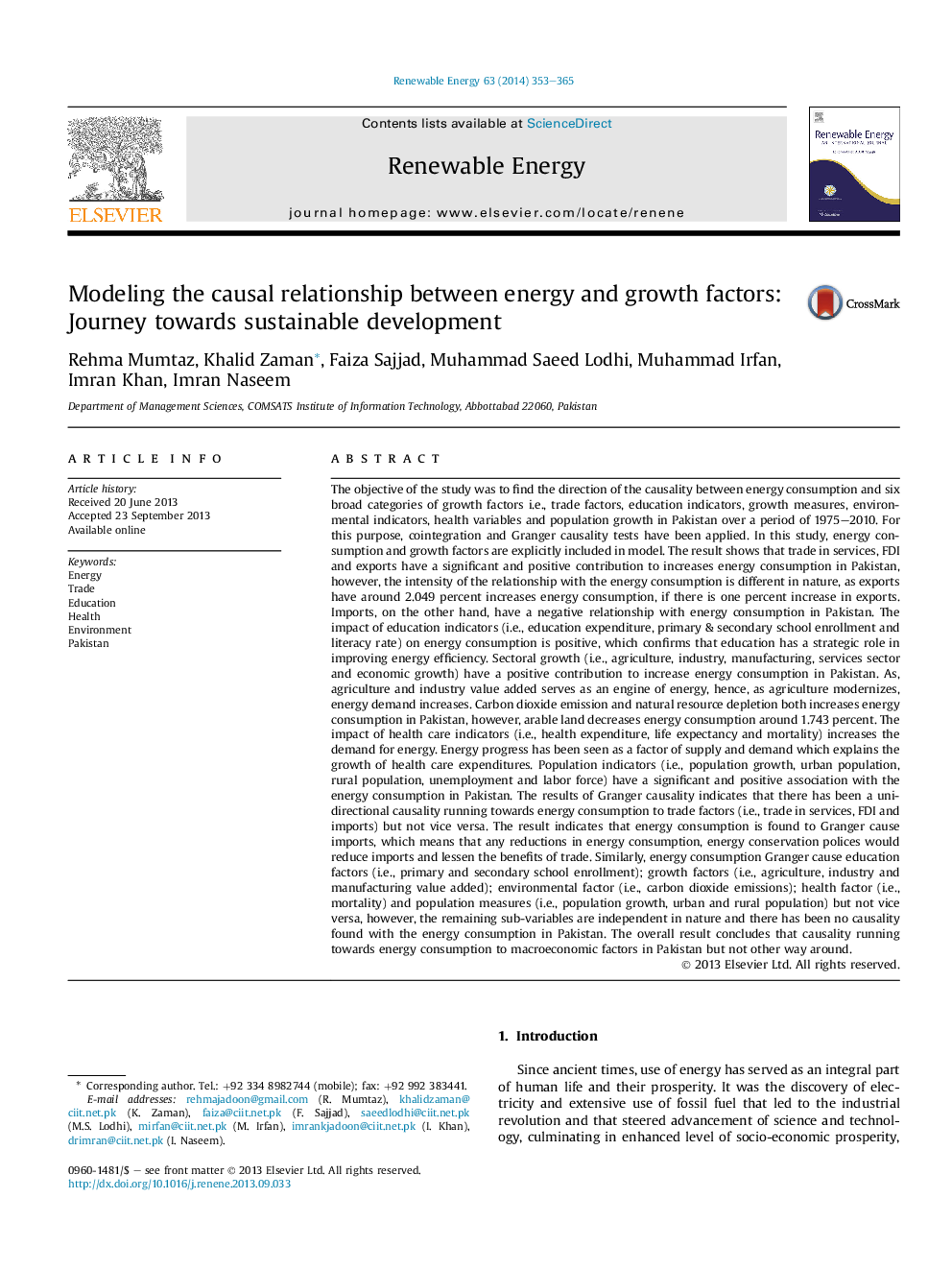 RETRACTED: Modeling the causal relationship between energy and growth factors: Journey towards sustainable development