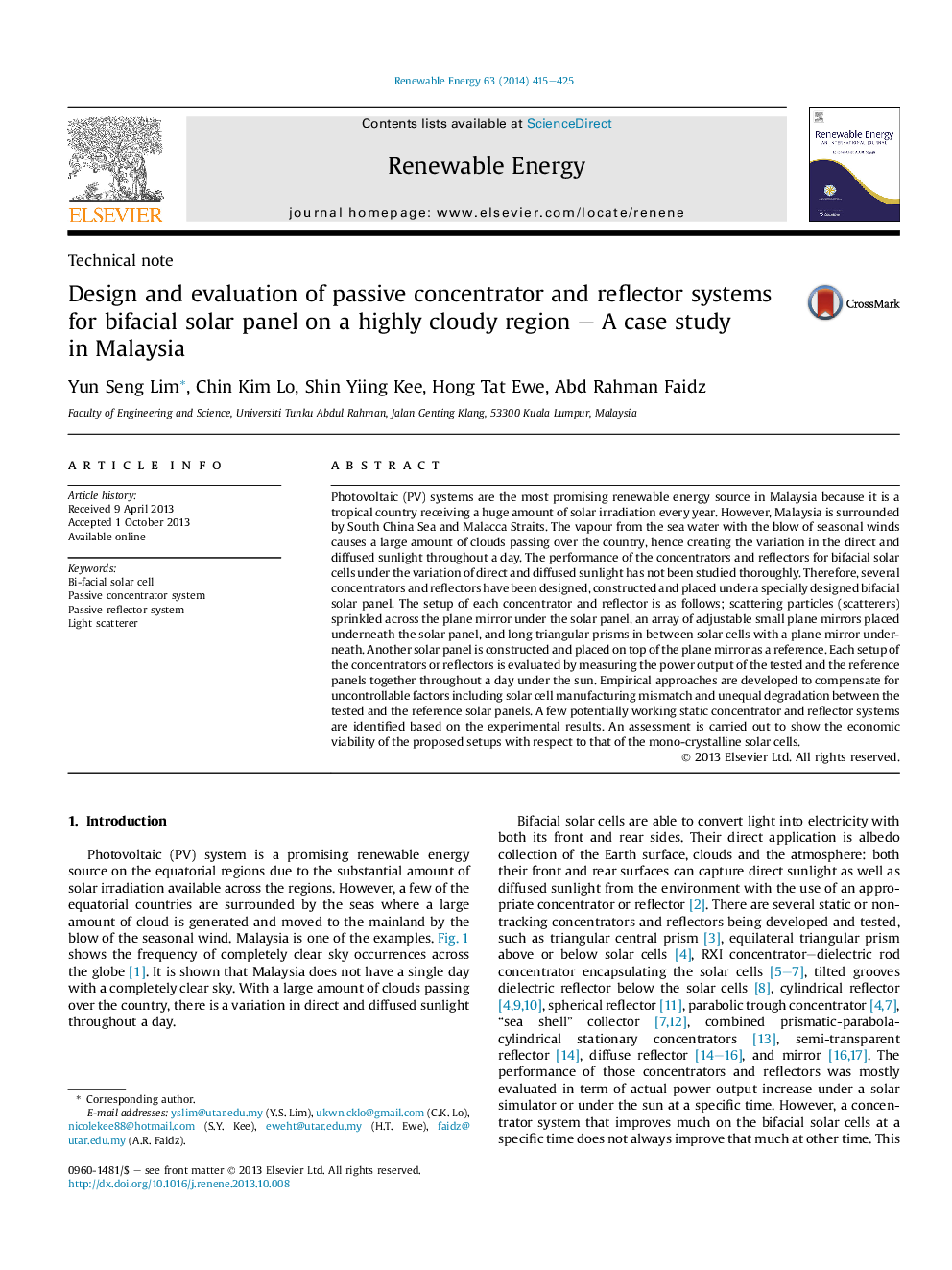 Design and evaluation of passive concentrator and reflector systems for bifacial solar panel on a highly cloudy region - A case study in Malaysia