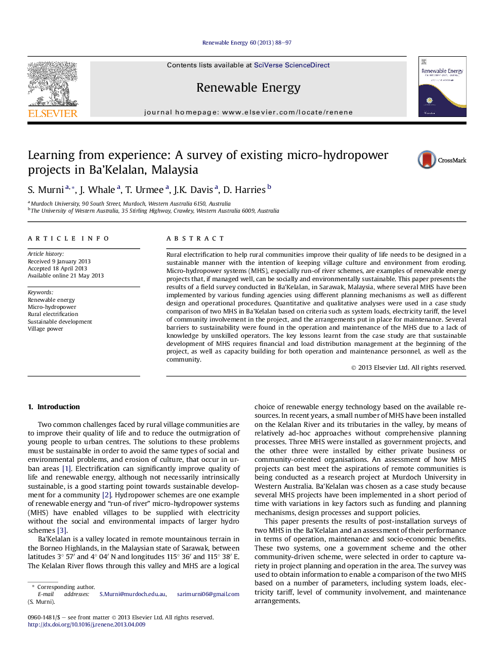 Learning from experience: A survey of existing micro-hydropower projects in Ba'Kelalan, Malaysia