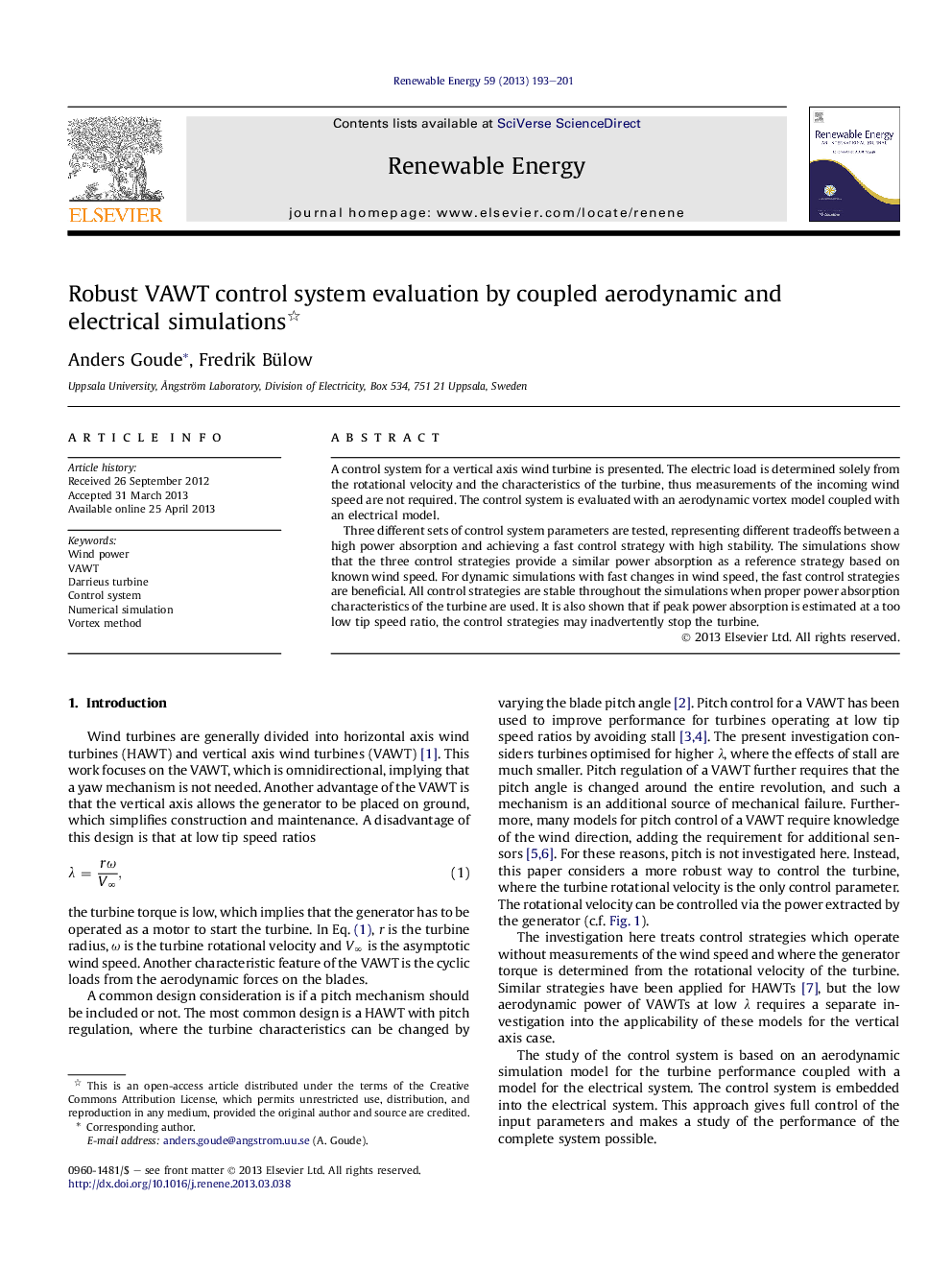 Robust VAWT control system evaluation by coupled aerodynamic and electrical simulations