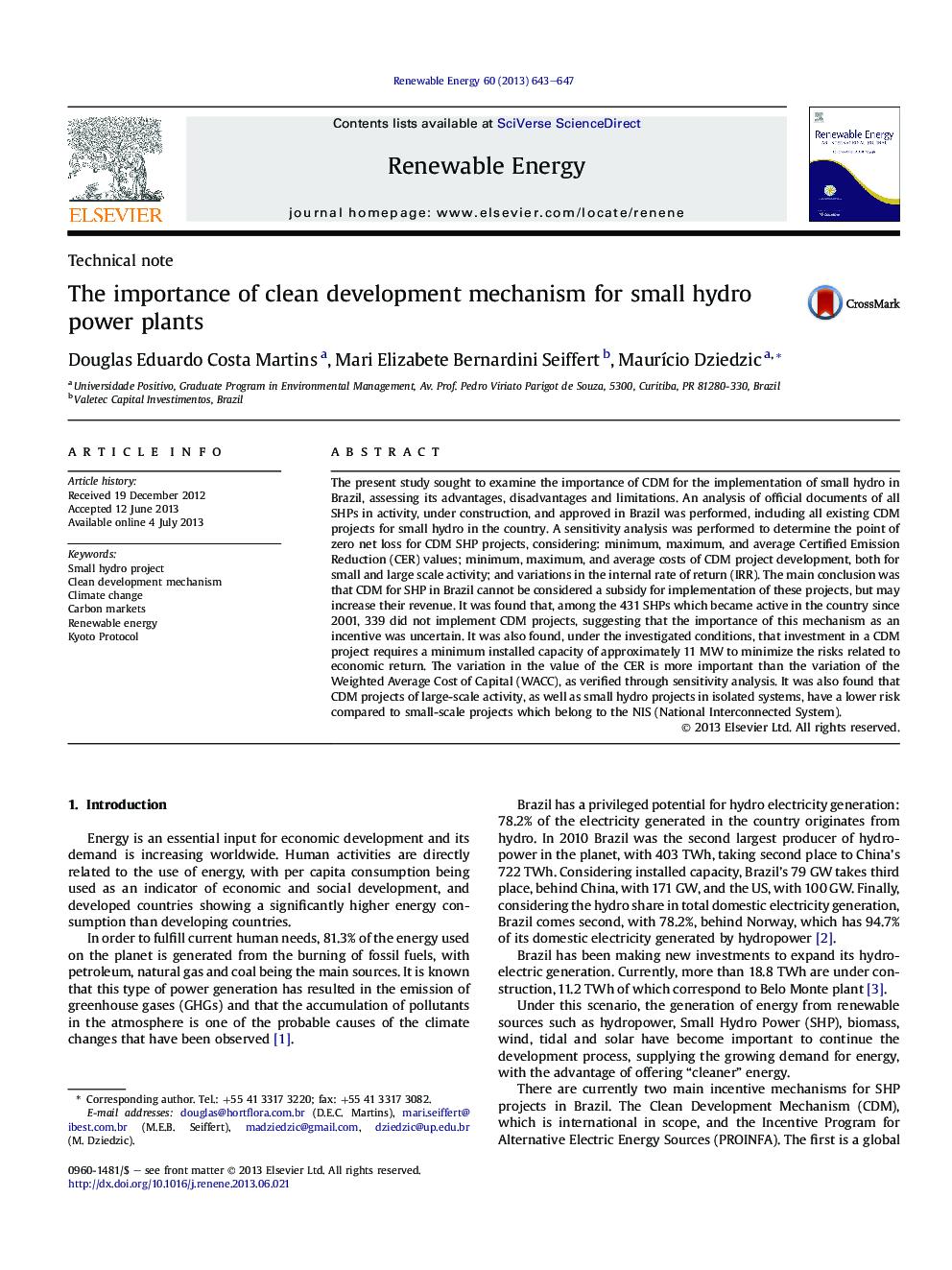 The importance of clean development mechanism for small hydro power plants