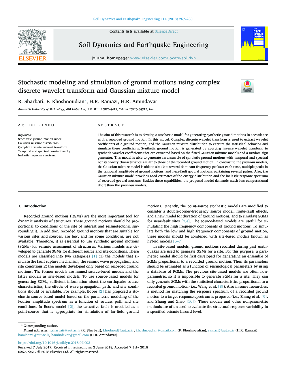 Stochastic modeling and simulation of ground motions using complex discrete wavelet transform and Gaussian mixture model