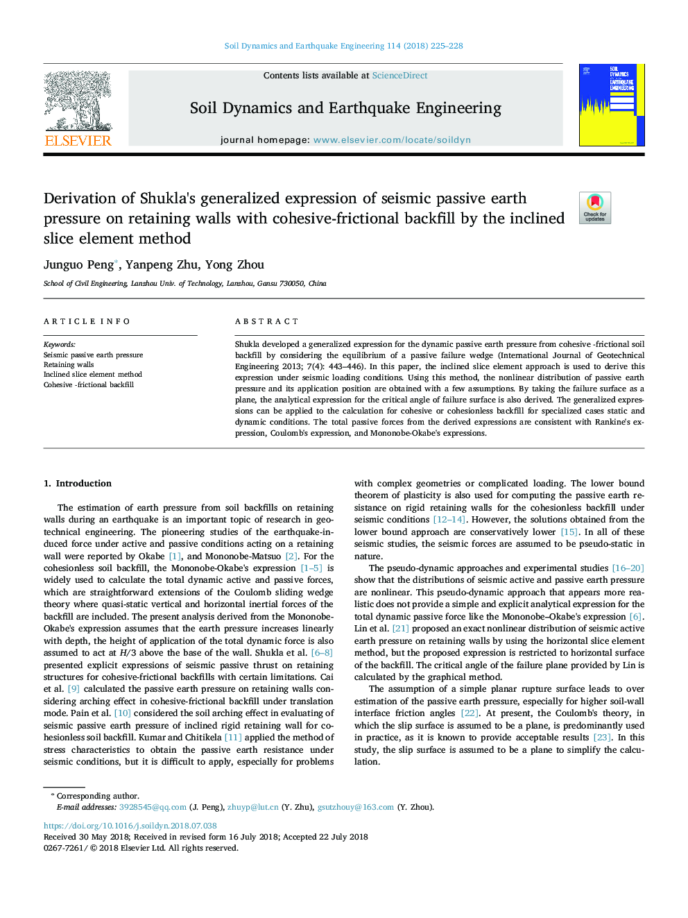 Derivation of Shukla's generalized expression of seismic passive earth pressure on retaining walls with cohesive-frictional backfill by the inclined slice element method