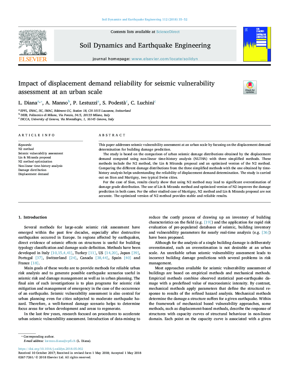 Impact of displacement demand reliability for seismic vulnerability assessment at an urban scale