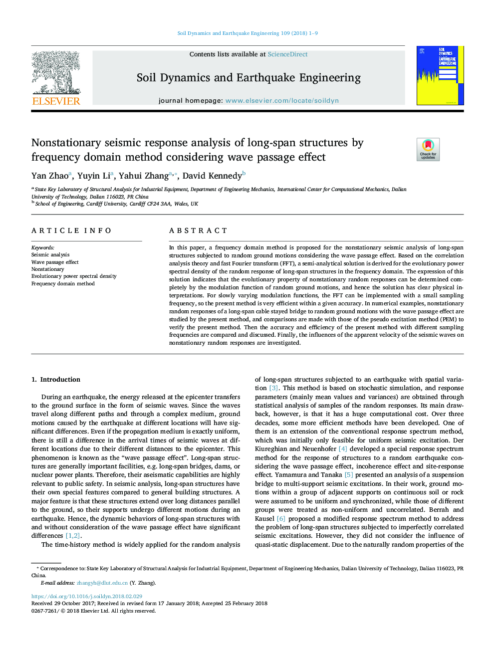 Nonstationary seismic response analysis of long-span structures by frequency domain method considering wave passage effect