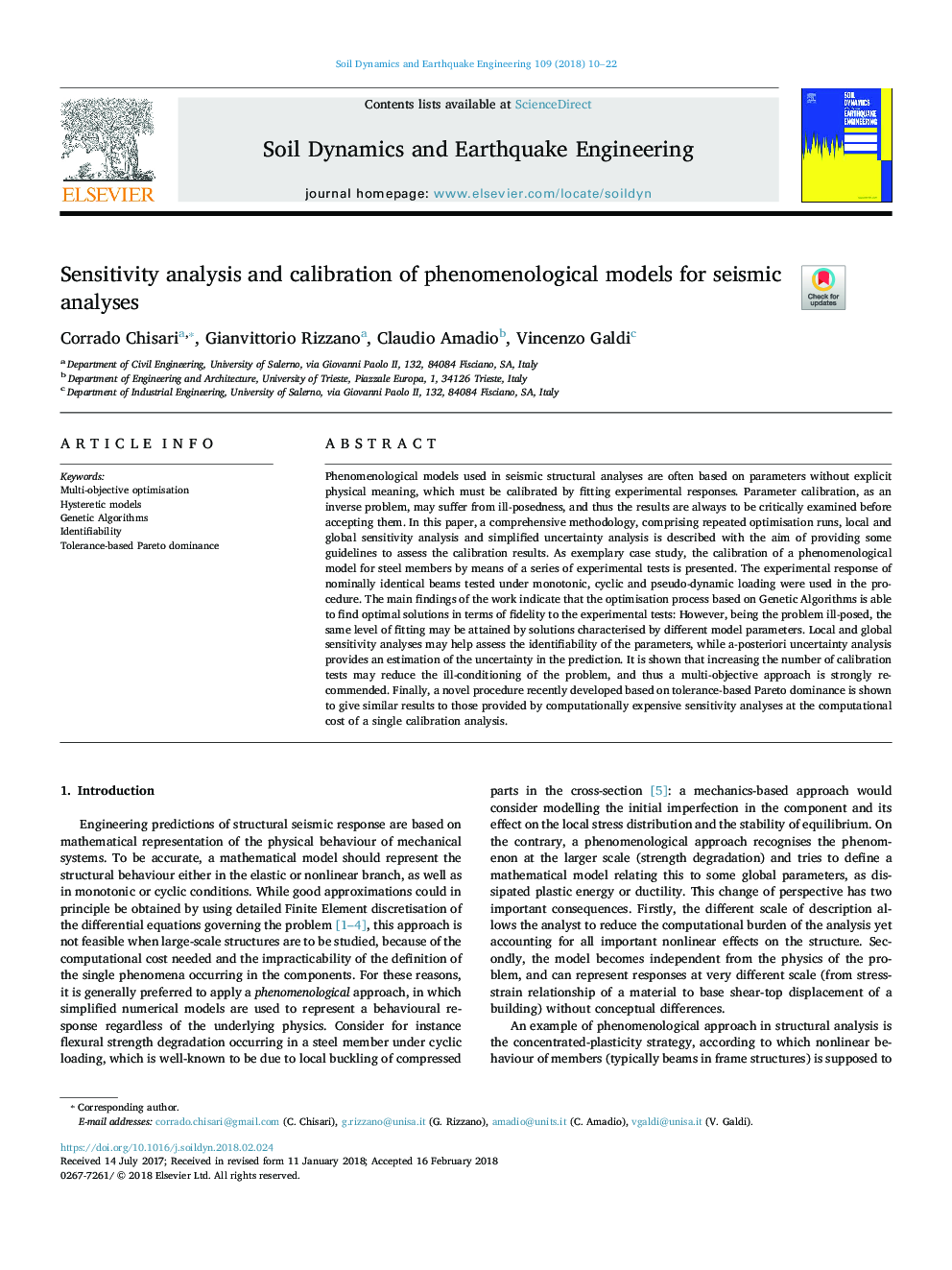 Sensitivity analysis and calibration of phenomenological models for seismic analyses