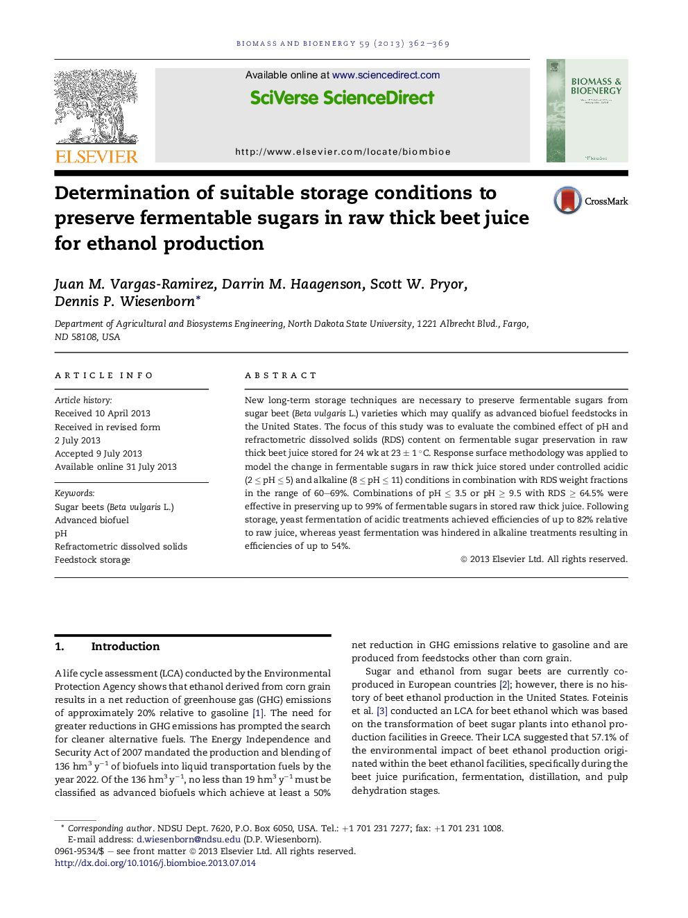 Determination of suitable storage conditions to preserve fermentable sugars in raw thick beet juice for ethanol production