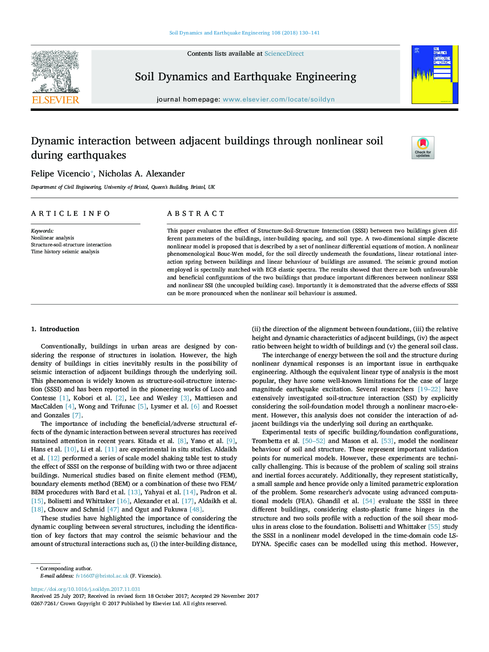 Dynamic interaction between adjacent buildings through nonlinear soil during earthquakes