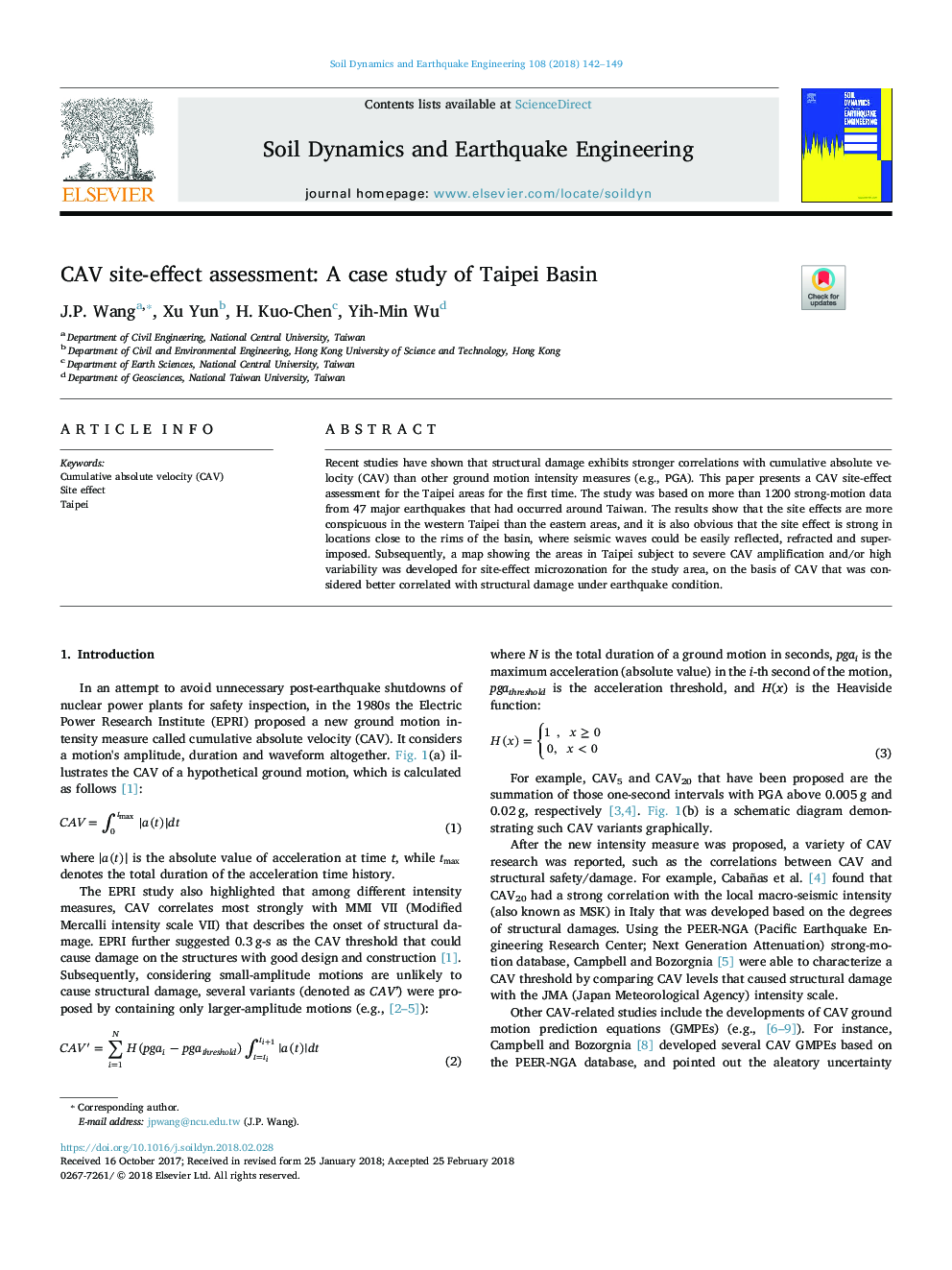 CAV site-effect assessment: A case study of Taipei Basin