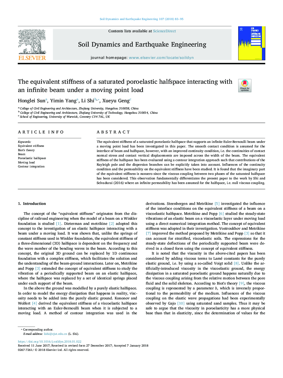 The equivalent stiffness of a saturated poroelastic halfspace interacting with an infinite beam under a moving point load