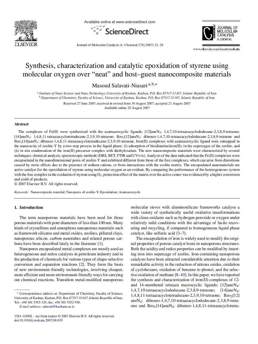 Synthesis, characterization and catalytic epoxidation of styrene using molecular oxygen over “neat” and host–guest nanocomposite materials