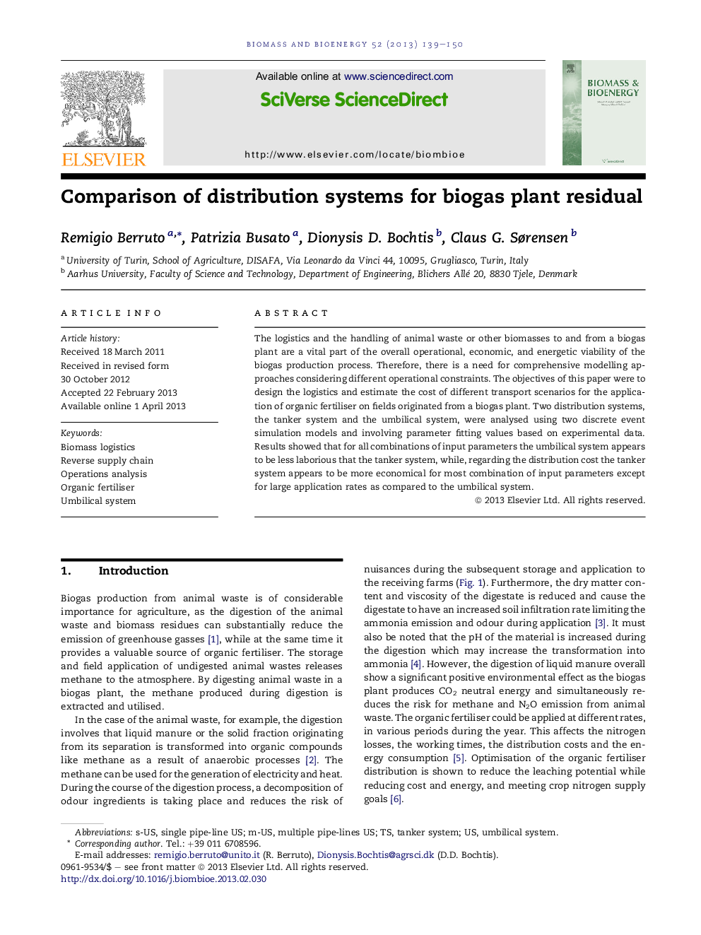 Comparison of distribution systems for biogas plant residual