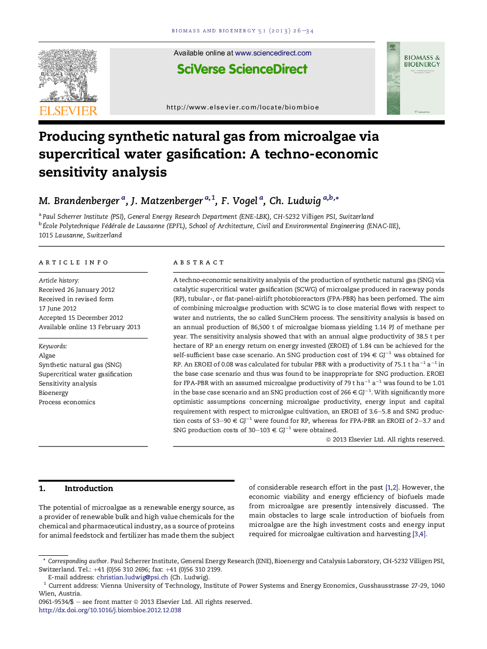 Producing synthetic natural gas from microalgae via supercritical water gasification: A techno-economic sensitivity analysis