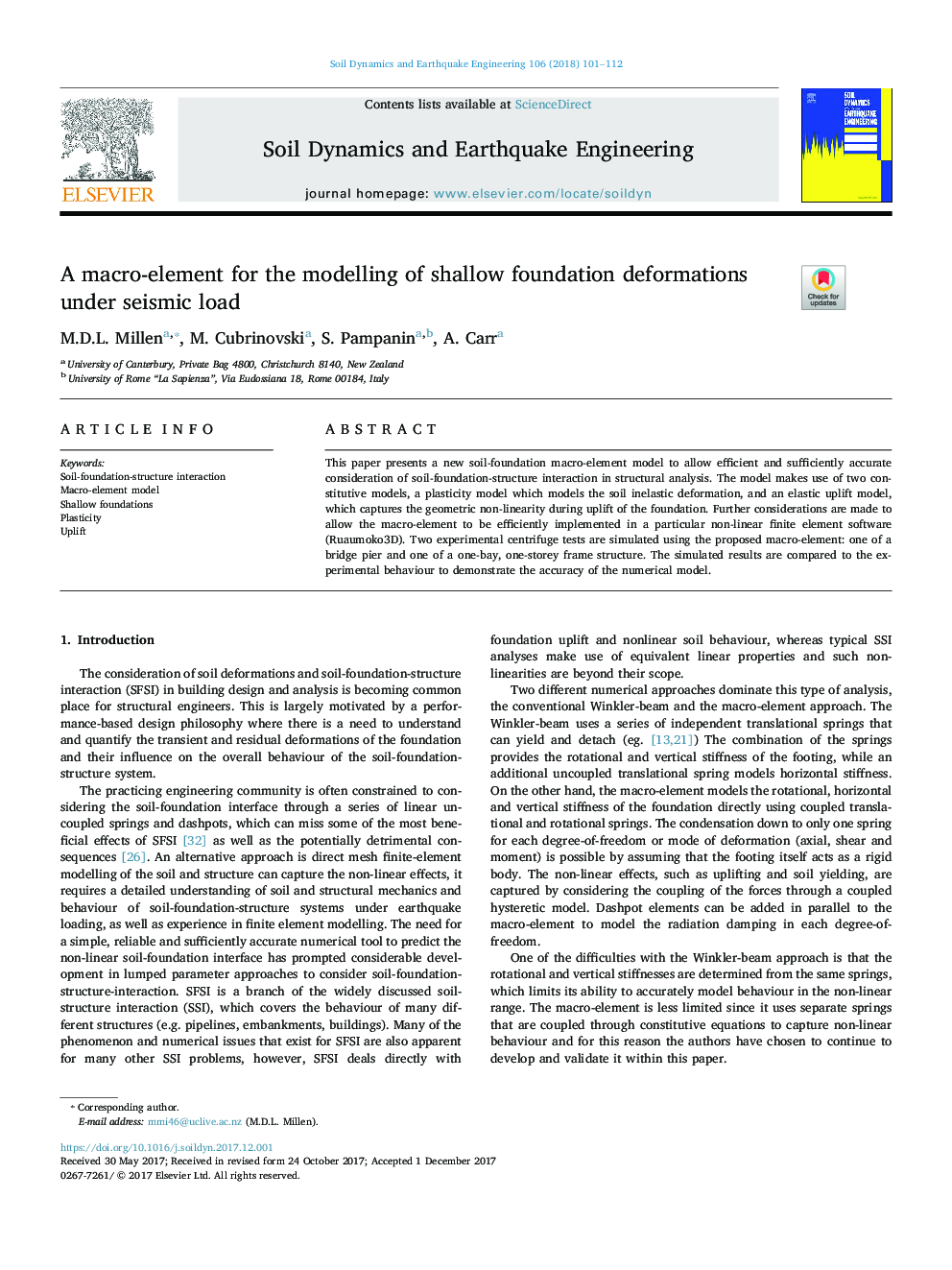 A macro-element for the modelling of shallow foundation deformations under seismic load