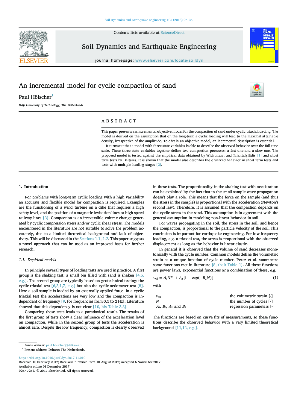 An incremental model for cyclic compaction of sand