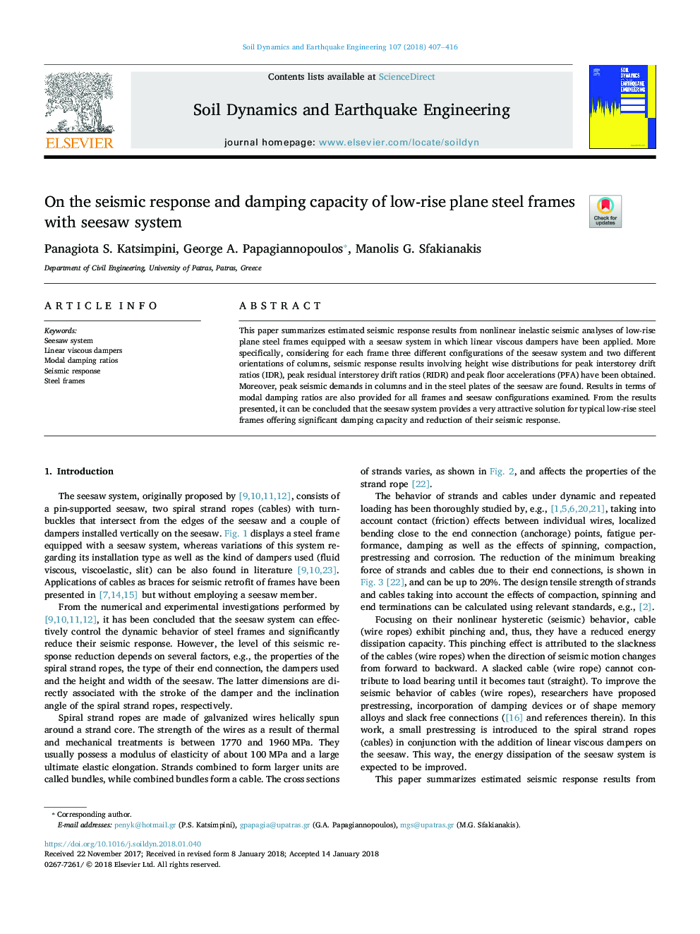 On the seismic response and damping capacity of low-rise plane steel frames with seesaw system