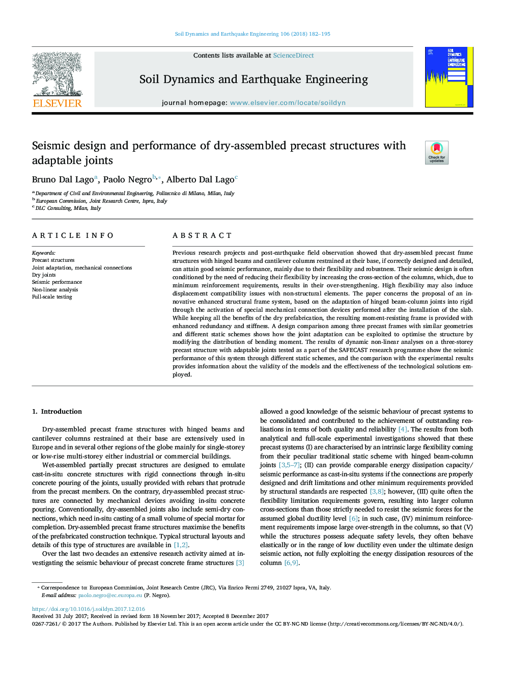 Seismic design and performance of dry-assembled precast structures with adaptable joints