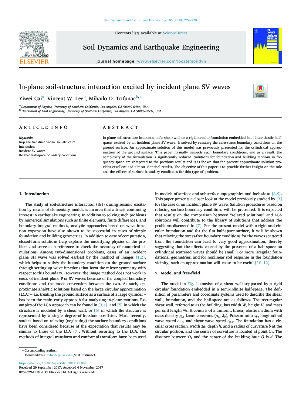 In-plane soil-structure interaction excited by incident plane SV waves