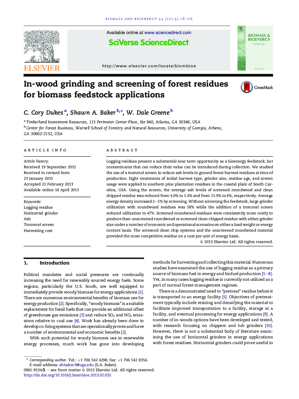 In-wood grinding and screening of forest residues for biomass feedstock applications