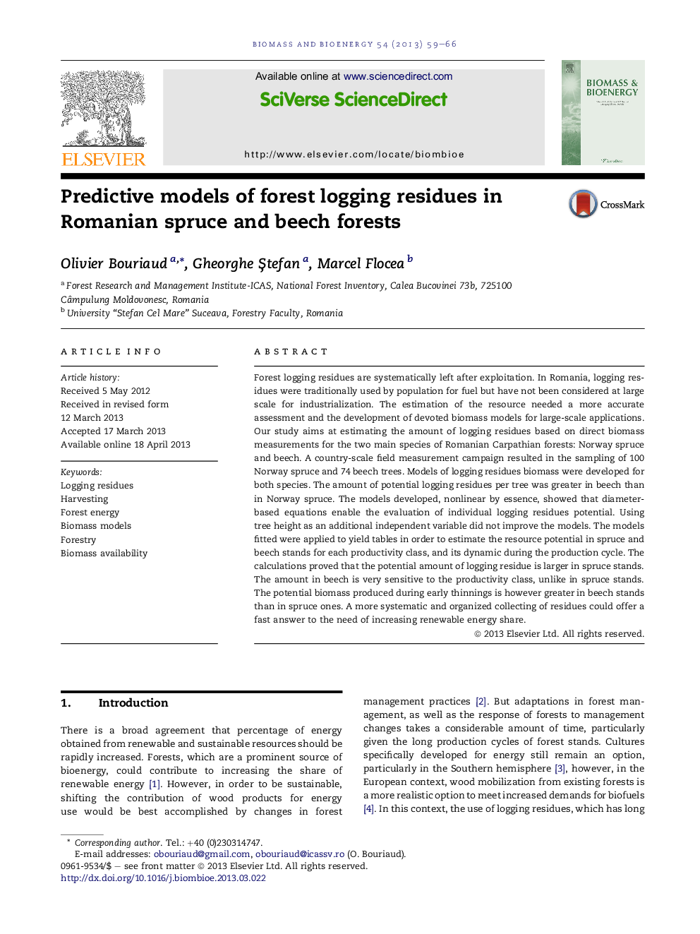 Predictive models of forest logging residues in Romanian spruce and beech forests