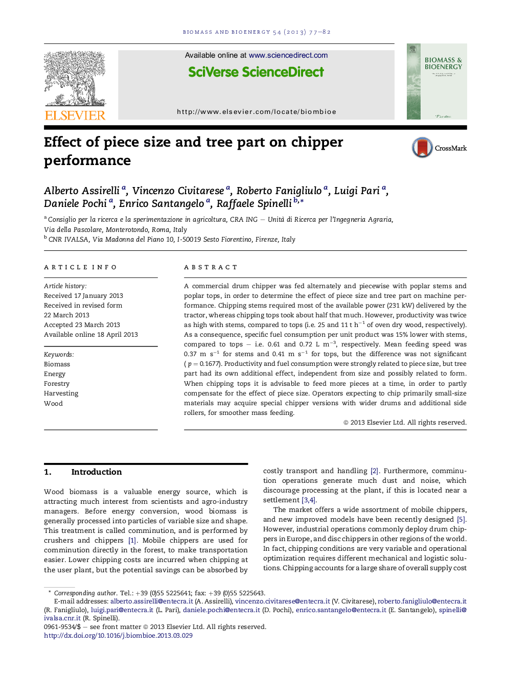 Effect of piece size and tree part on chipper performance