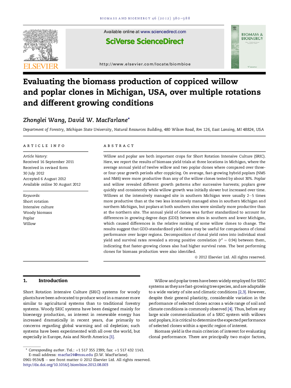 Evaluating the biomass production of coppiced willow and poplar clones in Michigan, USA, over multiple rotations and different growing conditions