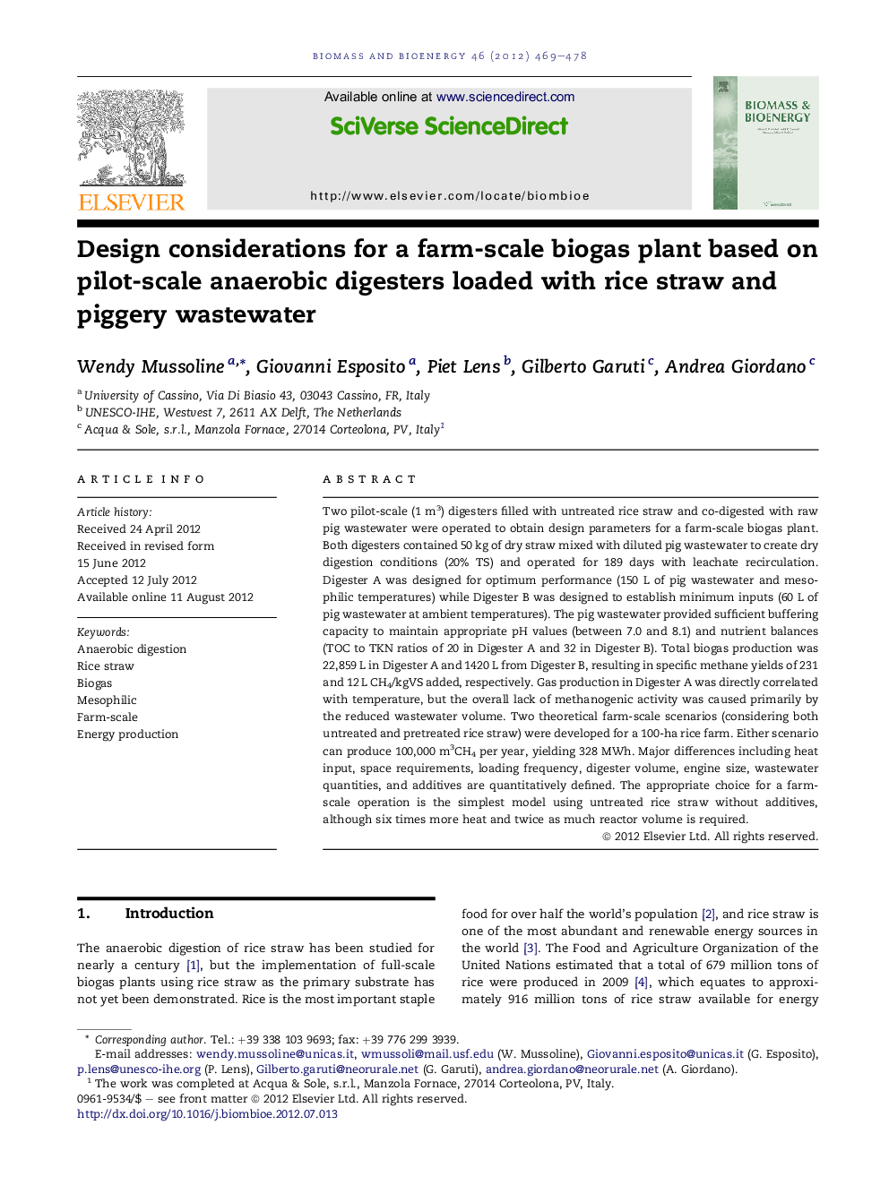 Design considerations for a farm-scale biogas plant based on pilot-scale anaerobic digesters loaded with rice straw and piggery wastewater