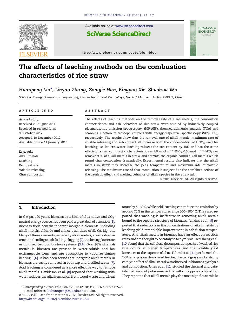 The effects of leaching methods on the combustion characteristics of rice straw