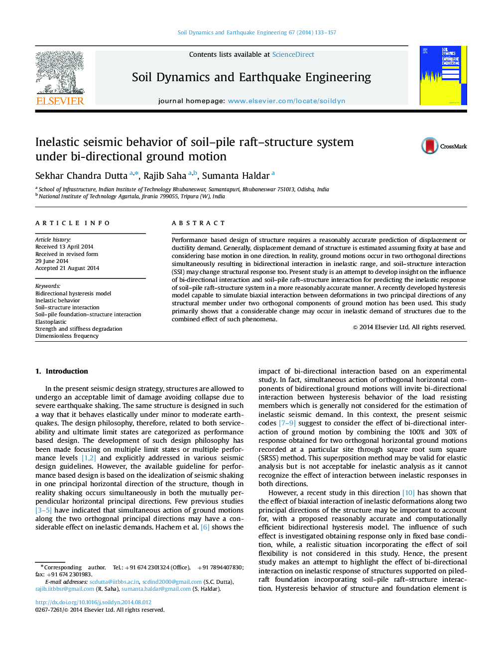 Inelastic seismic behavior of soil-pile raft-structure system under bi-directional ground motion