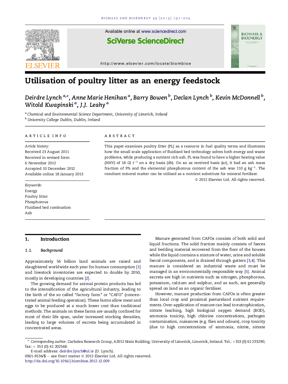 Utilisation of poultry litter as an energy feedstock